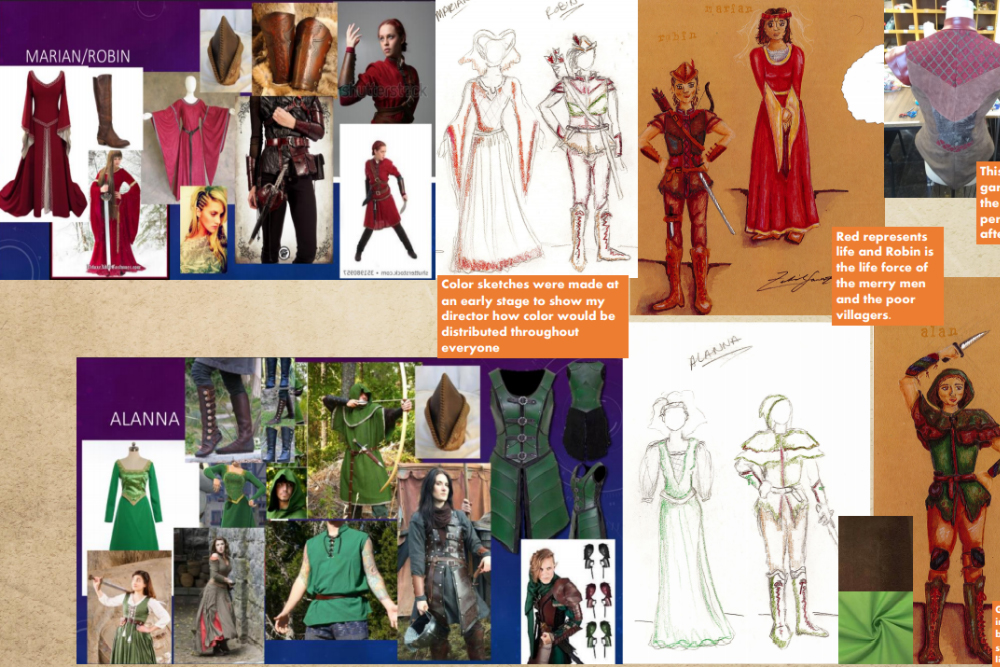 Several sketches of costumes to be included in a production of "Robin Hood."
