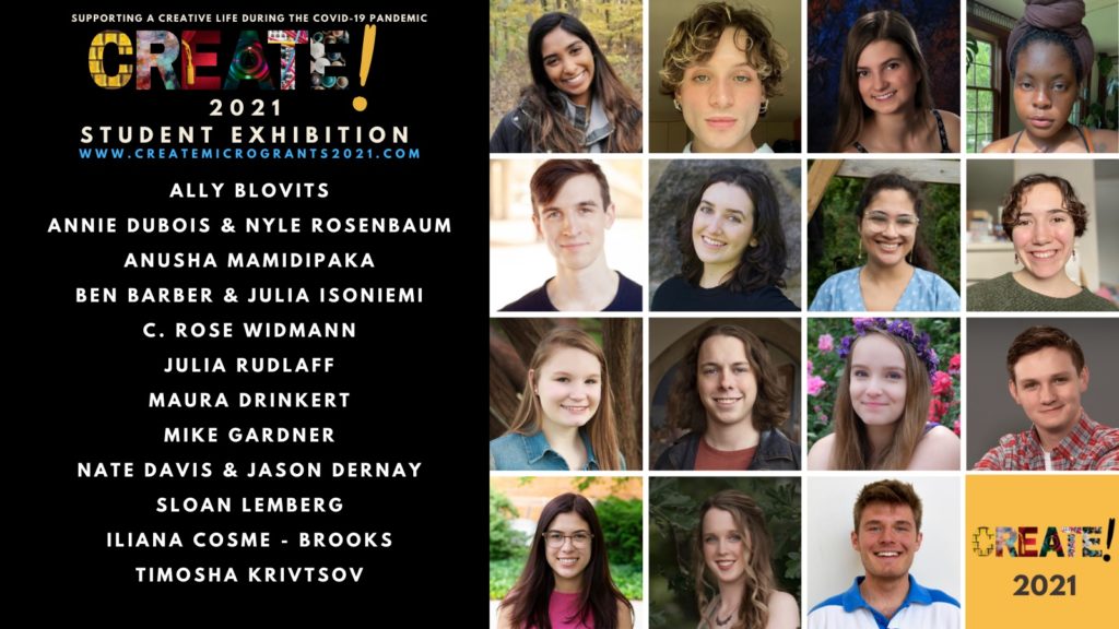 List of all the winning participants of the 2021 CREATE! Micro-Grant Student Exhibition and their individual photos. 