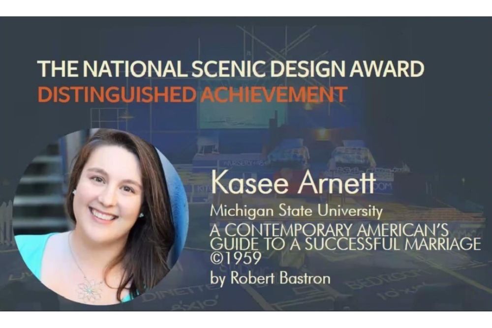 A graphic with the heading "The National Scenic Design Award Distinguished Achievement" for Kasee Arnett.