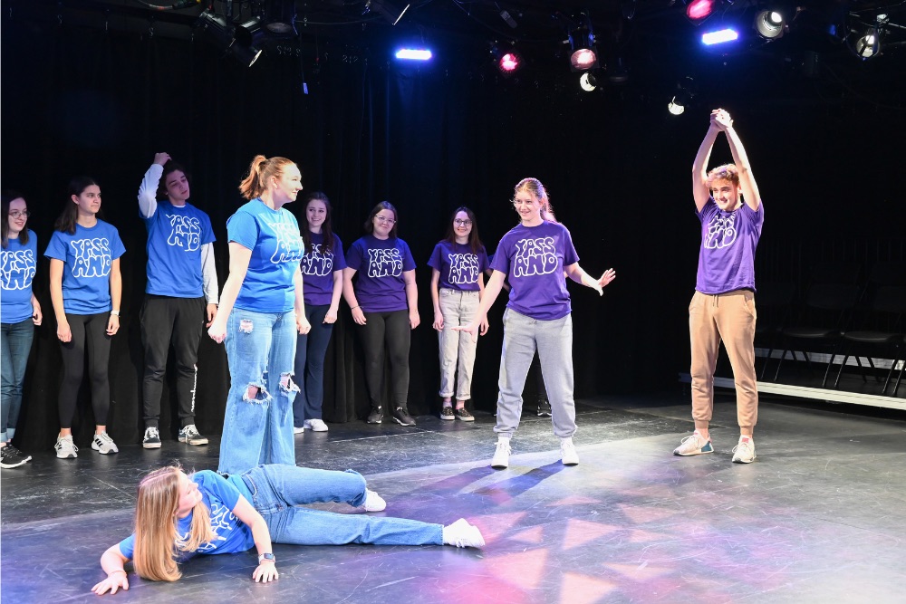 Team Blue's Line Is It Anyway and Team Purple Reign perform improv comedy for MSU Unscripted 2023.